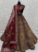 Velvet Red Bridal Wear Embroidery Work Lehenga Choli